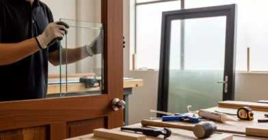 Instalação de visores de vidro em portas de madeira ou metal