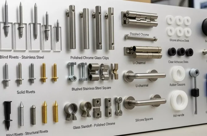 Rebites, ferragens e acessórios para vidros (venda e instalação)